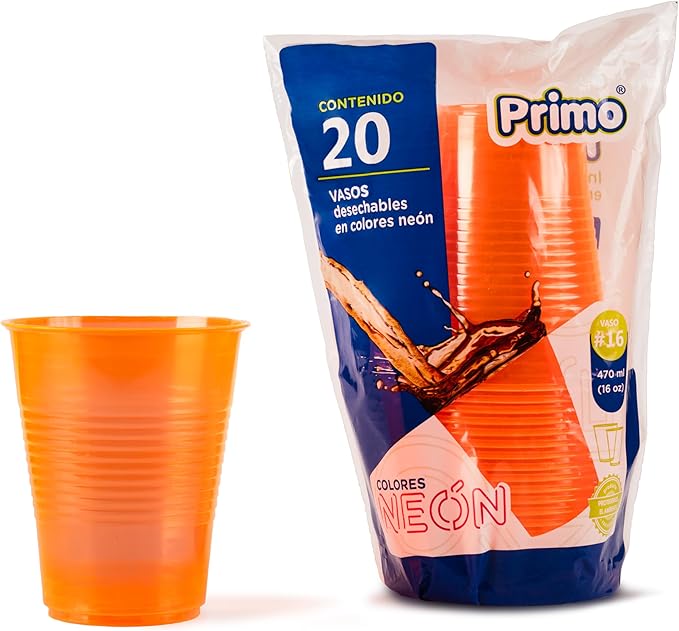 Image of Vaso neón 16 oz (470 ml) Primo – Paquete con 20 piezas, un color por paquete