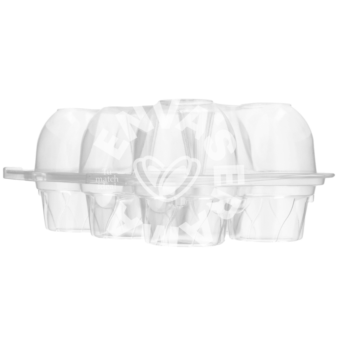 Image of Domo Bisagra Transparente para 4 Cupcakes Bajo | Paquete 10 pzas / Caja 150 pzas