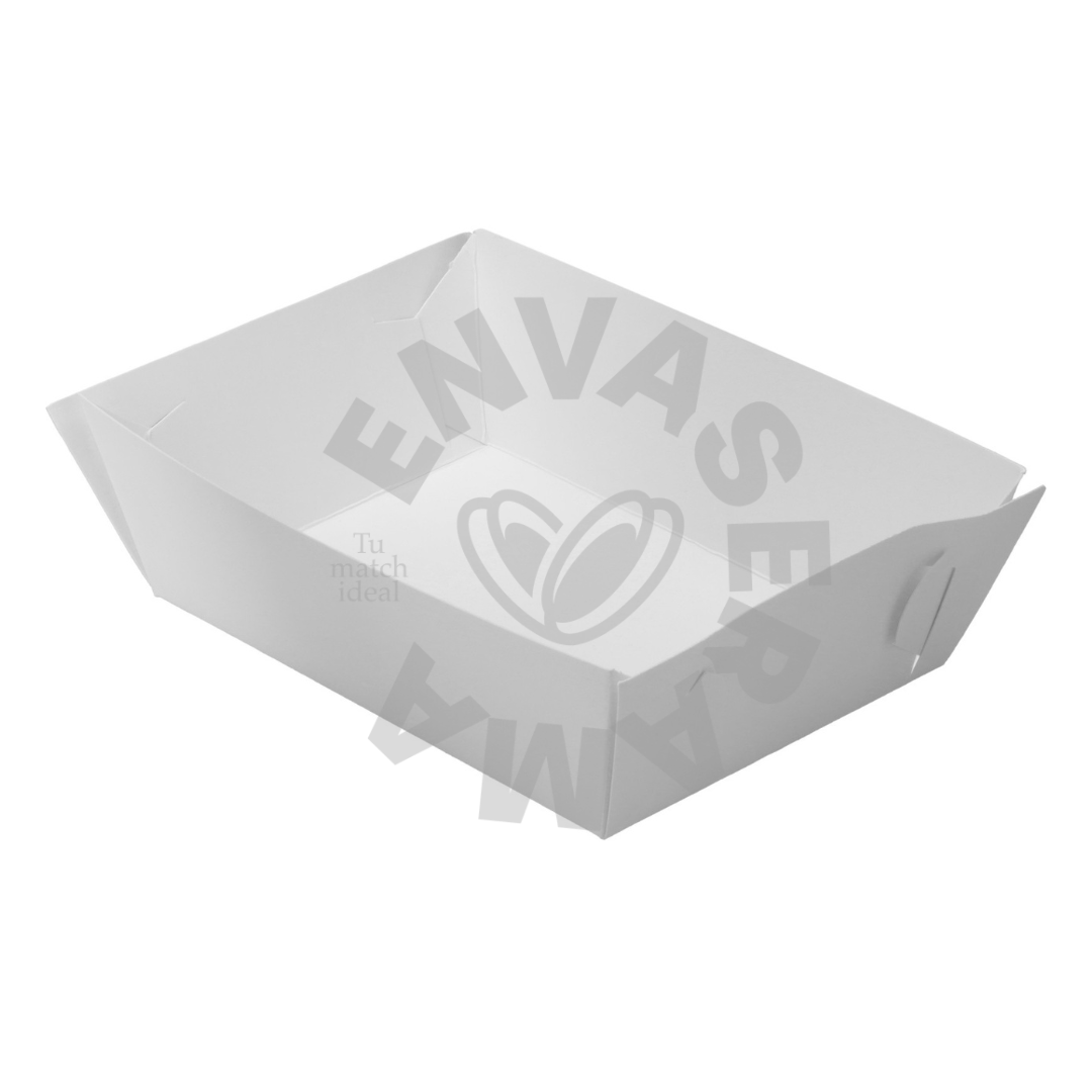 Image of Charola Blanca de Cartón para Nachos 16x13x6 cm | Paquete 25 pzas