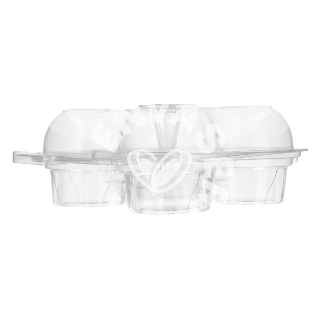 Image of Domo Bisagra Transparente para 4 Cupcakes Alto | Paquete 10 pzas / Caja 150 pzas
