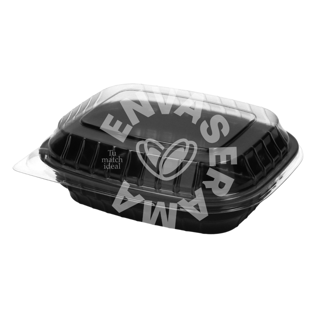 Image of Contenedor Base Negra con Tapa Transparente 16-13 INIX | 16 x 13 x 5 cm | 25 pzs