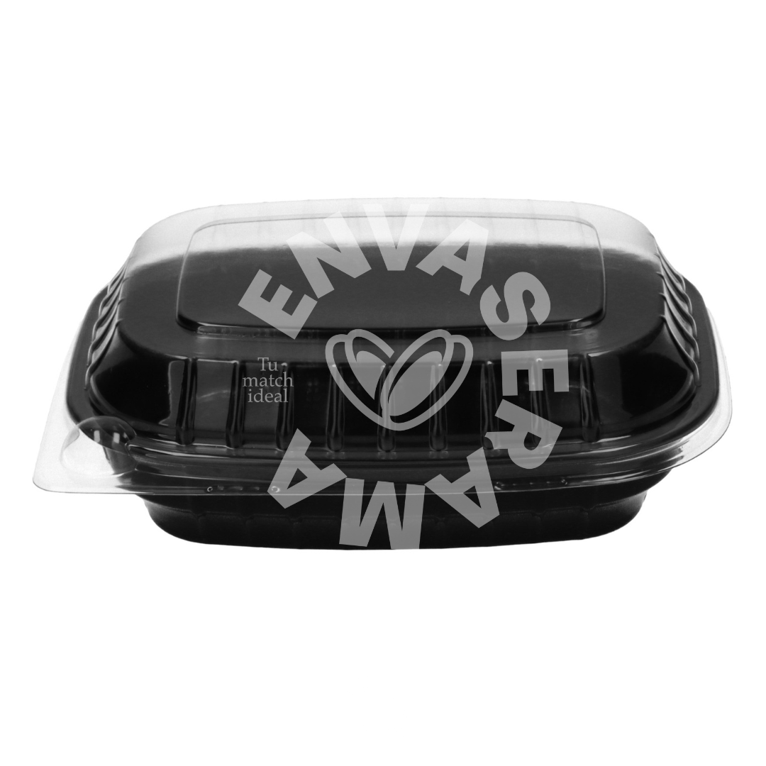 Image of Contenedor Base Negra con Tapa Transparente 16-13 INIX | 16 x 13 x 5 cm | 25 pzs
