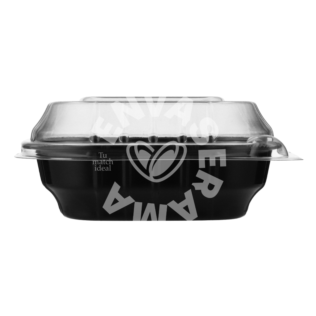 Image of Contenedor Base Negra con Tapa Transparente 16-13 INIX | 16 x 13 x 5 cm | 25 pzs