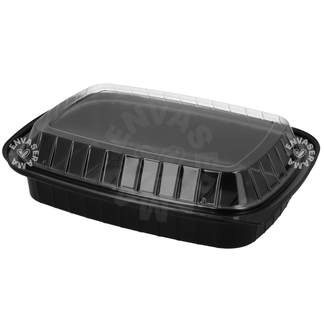 Image of Contenedor Base Negra con Tapa Transparente 25 17-3D INIX | 3 Divisiones | 25 x 17 x 6 cm | 25 pzs