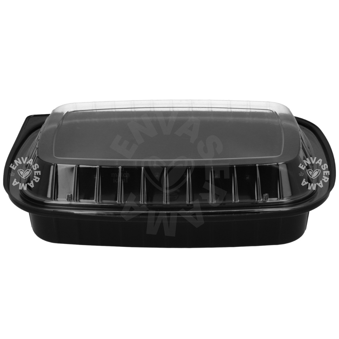 Image of Contenedor Base Negra con Tapa Transparente 25 17-3D INIX | 3 Divisiones | 25 x 17 x 6 cm | 25 pzs
