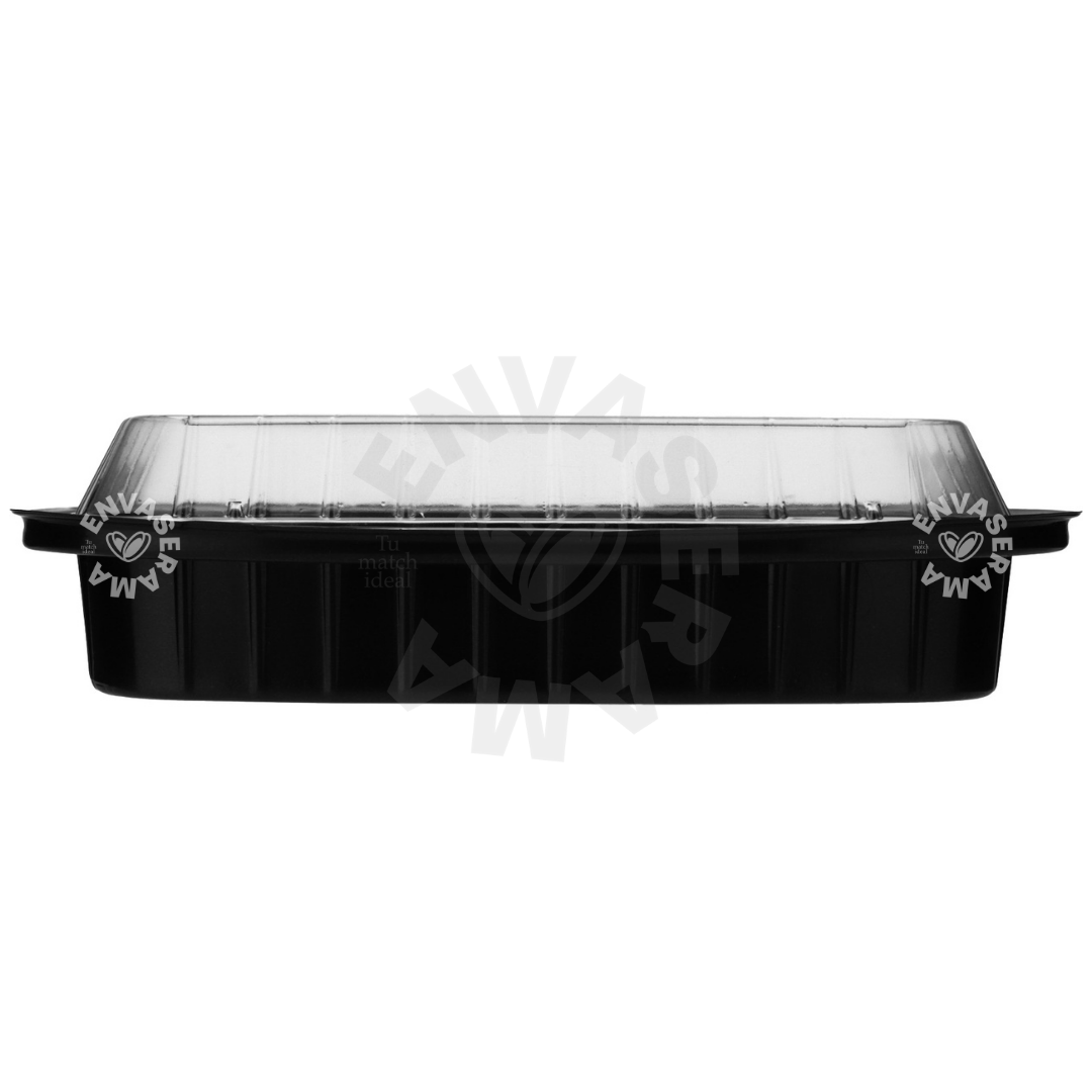Image of Contenedor Base Negra con Tapa Transparente 25 17-3D INIX | 3 Divisiones | 25 x 17 x 6 cm | 25 pzs