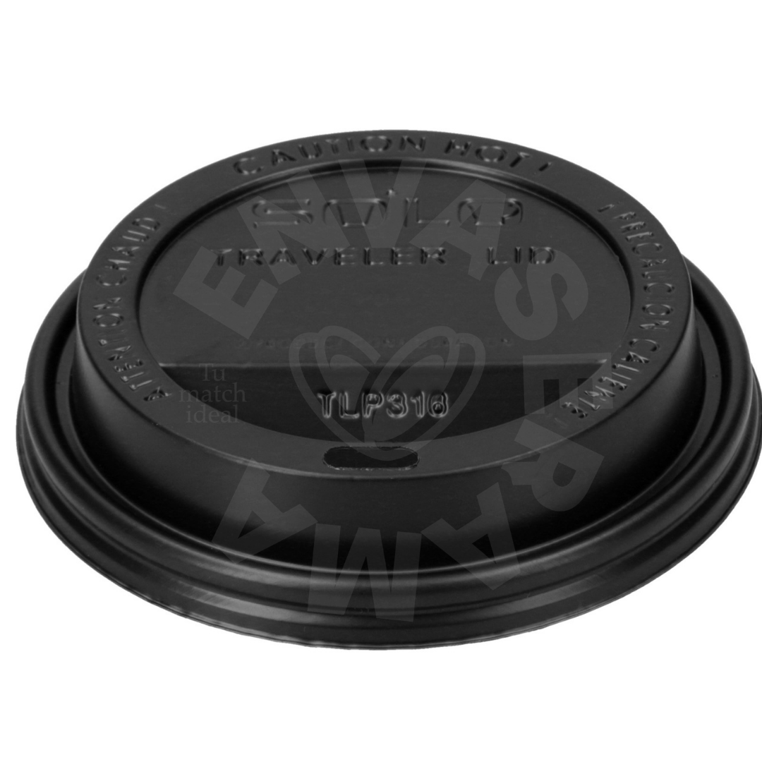 Image of Tapa Negra TLB316 Solo | Compatible con Vasos de Papel 12 y 16 oz | Paquete 100 pzas
