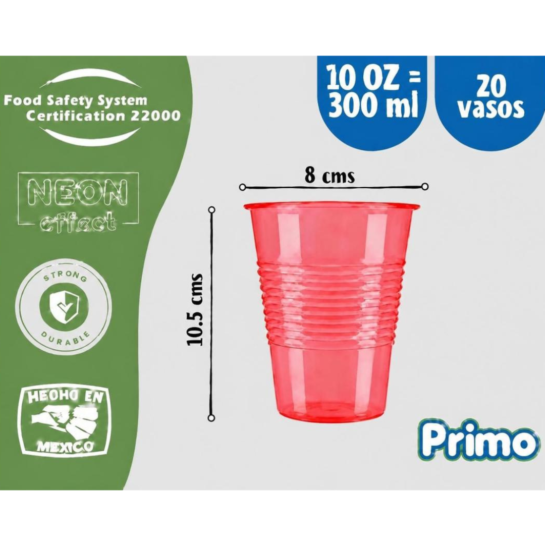 Image of Vaso neón 10 oz (300 ml) Primo – Paquete con 20 piezas, un color por paquete