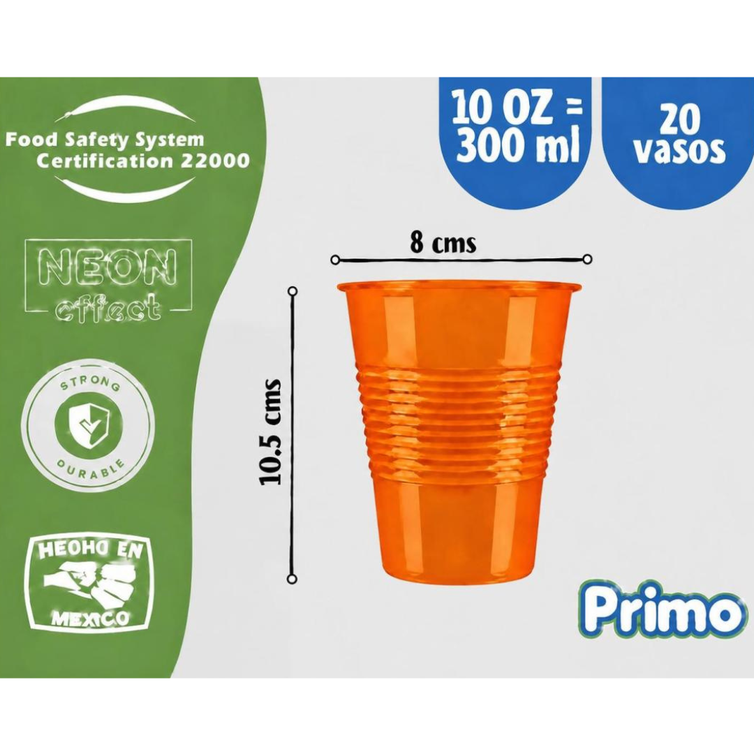 Image of Vaso neón 10 oz (300 ml) Primo – Paquete con 20 piezas, un color por paquete