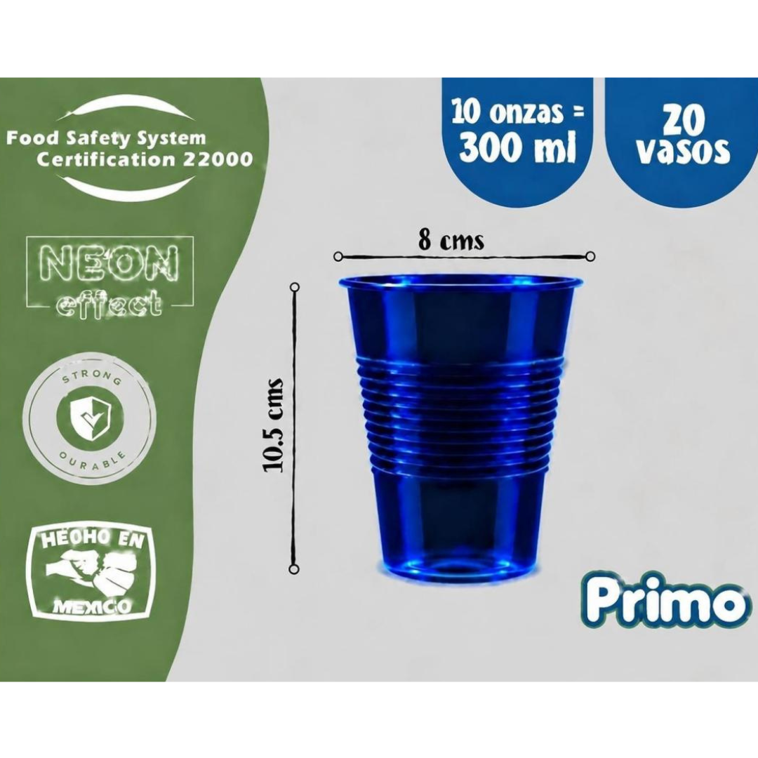 Image of Vaso neón 10 oz (300 ml) Primo – Paquete con 20 piezas, un color por paquete