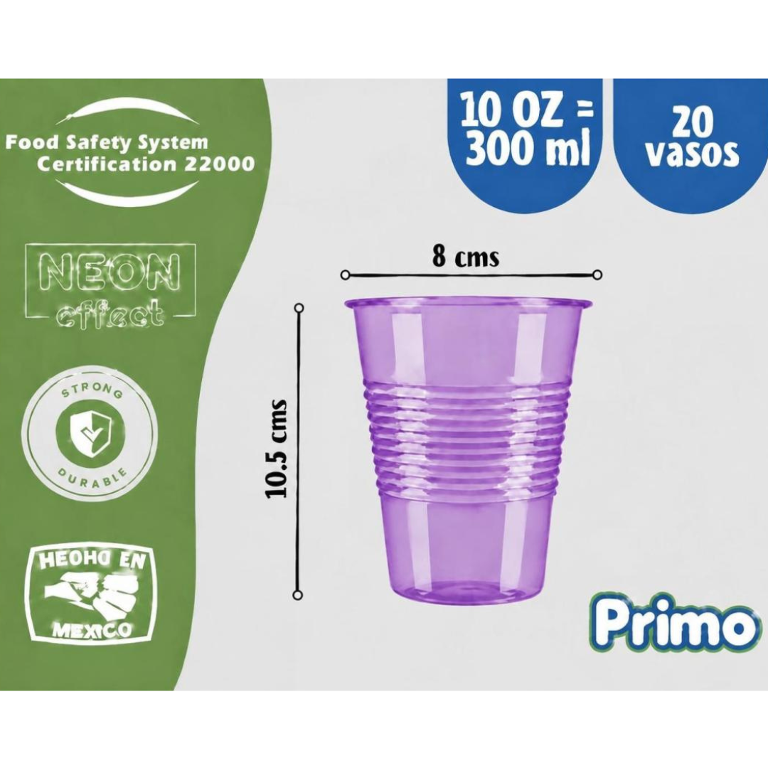Image of Vaso neón 10 oz (300 ml) Primo – Paquete con 20 piezas, un color por paquete
