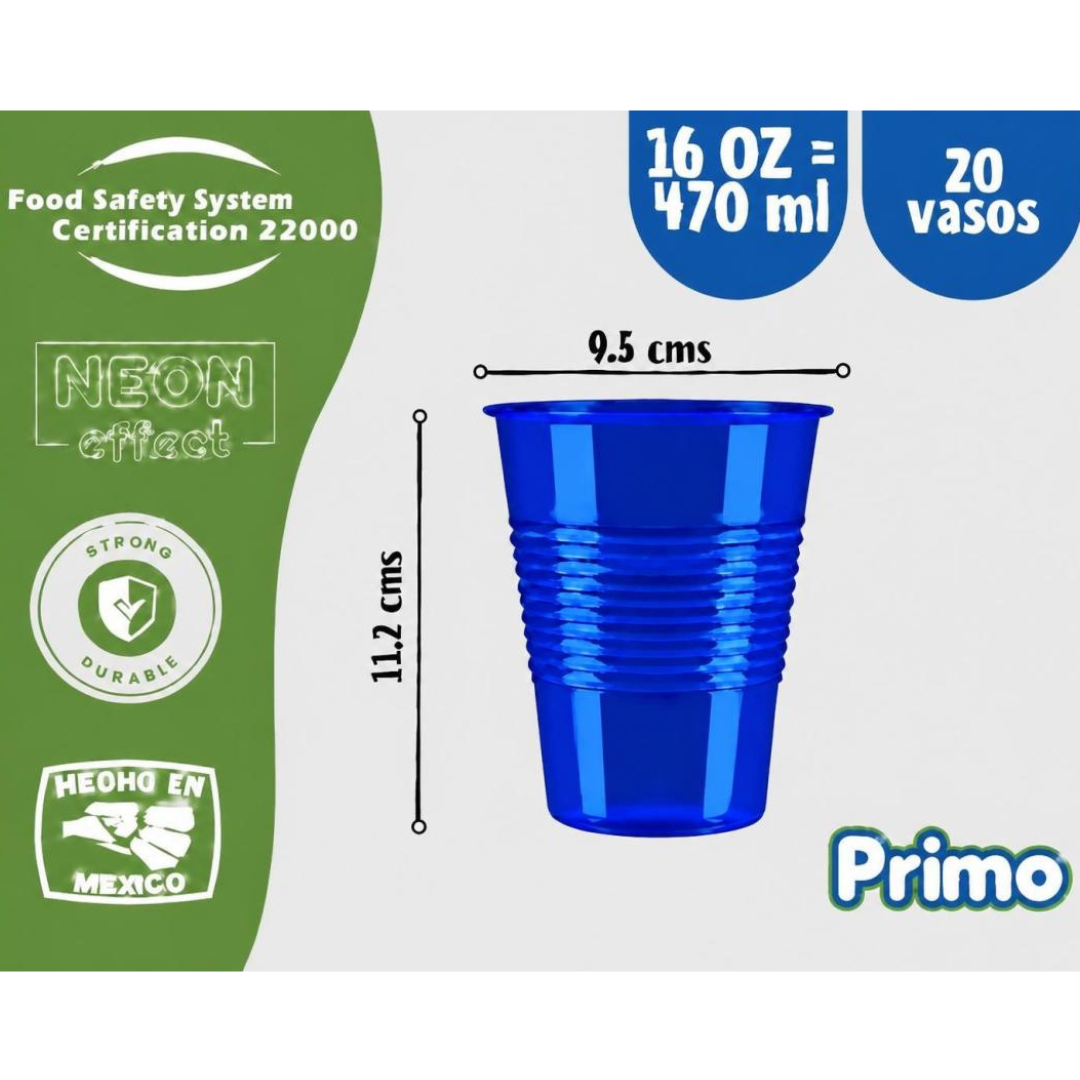 Image of Vaso neón 16 oz (470 ml) Primo – Paquete con 20 piezas, un color por paquete